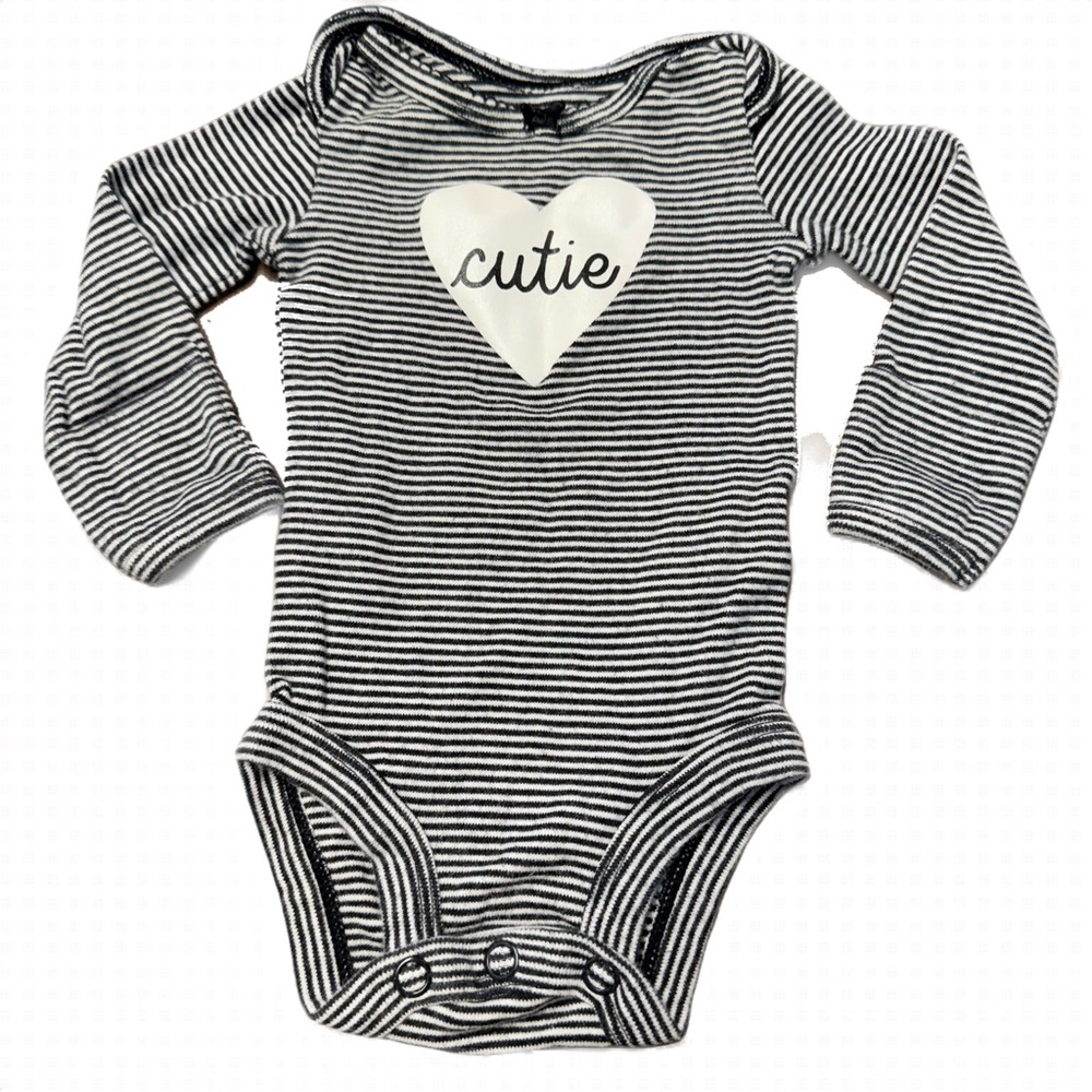 Carter's Black and White Striped Bodysuit with Heart Appliqué